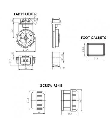 IP67 Lampholder G13 107958 - Screw Ring & Foot Gaskets 9547-13537