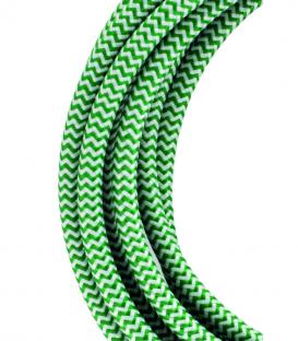 Cable textil decorativo 2C verde blanco 3m