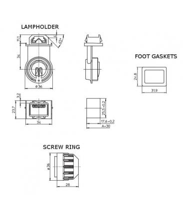 84108 IP67 Lampholder G5 avec anneau à vis et joints de pied transparents 13551-38068