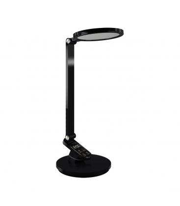 RAGAS Lámpara de escritorio LED negra Brillo ajustable, luz blanca y reloj 13570-38148