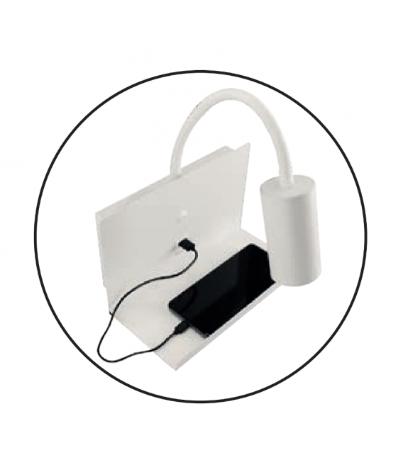 Wall LED luminaire Phone - FONO WLL GU10 white - with shelf and USB for charging – photo