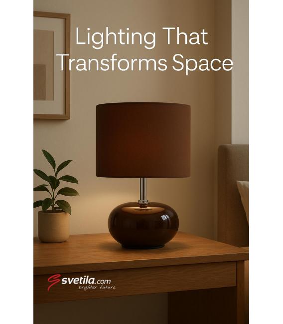 Lampe à poser PATI E14 marron - Illuminez votre bureau – Photo