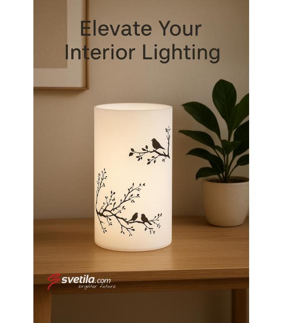 ZYTA E14 Lampada da tavolo artistica bianca con motivo grafico ad albero – Foto